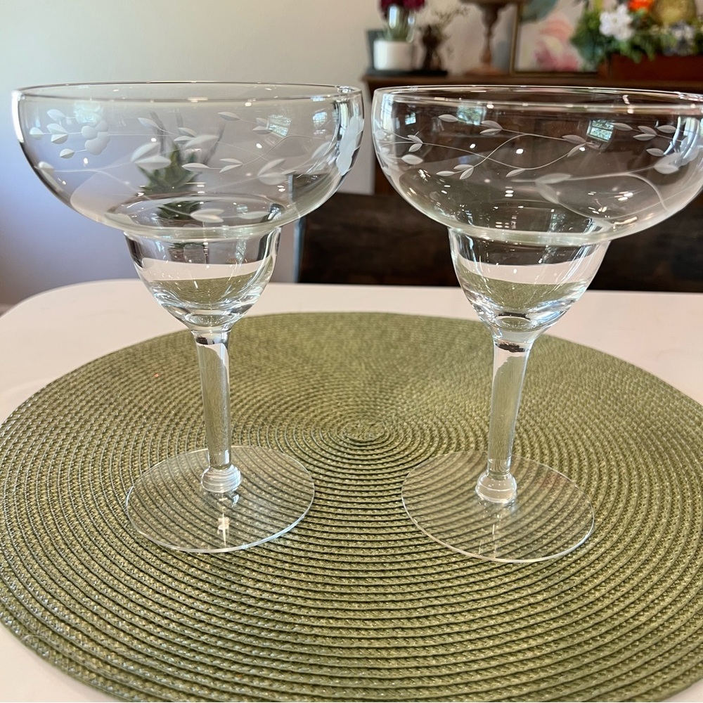 Princess House Crystal HERITAGE Margarita Glasses PAIR (2) 6.75"